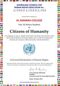 Citizen for Humanity awarded to the Al Amanah College