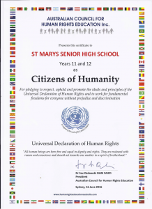 Citizen for Humanity awarded to the St Mary's Senior High School